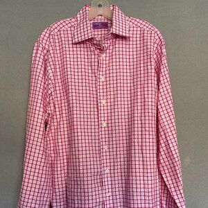 Lorenzo Uomo Trim Fit Pink Gingham Check Dress Shirt 100% Cotton Size 44/35